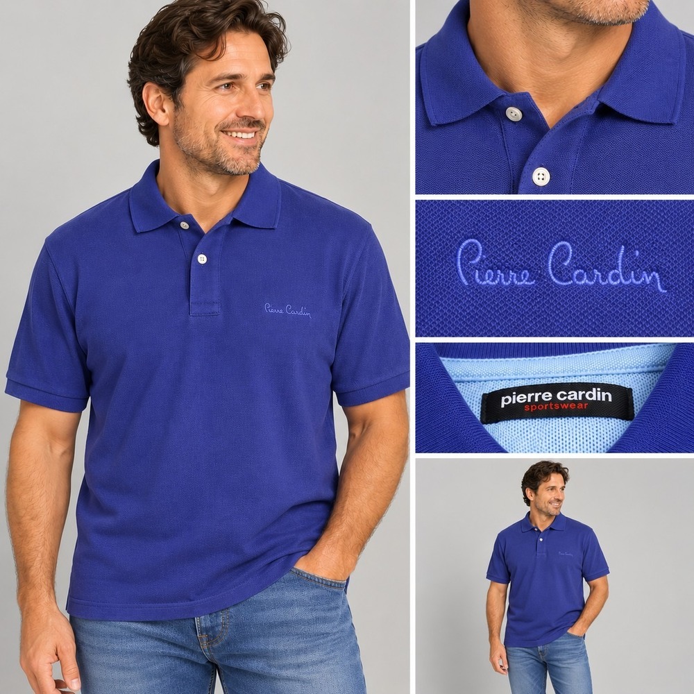 Pierre Cardin Sportswear Men's Large G Blue Polo Shirt 100% Cotton Embroidered